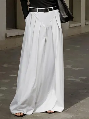 Loose Belted Pleated Pockets Solid Color Split-Joint Zipper Skirts Bottoms