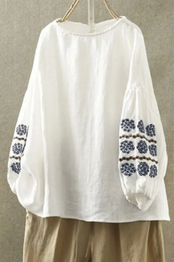 Loose Lantern Sleeve Printed Shirt