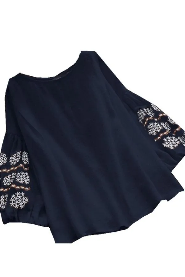 Loose Lantern Sleeve Printed Shirt