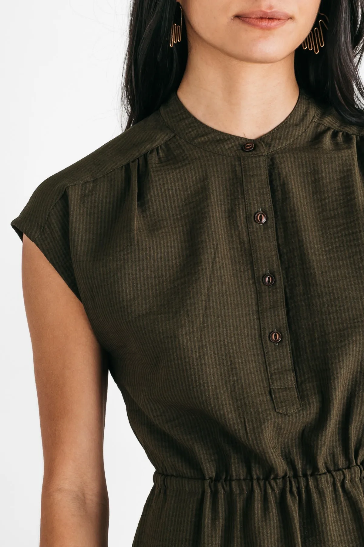 Lorane Dress / Olive Seersucker