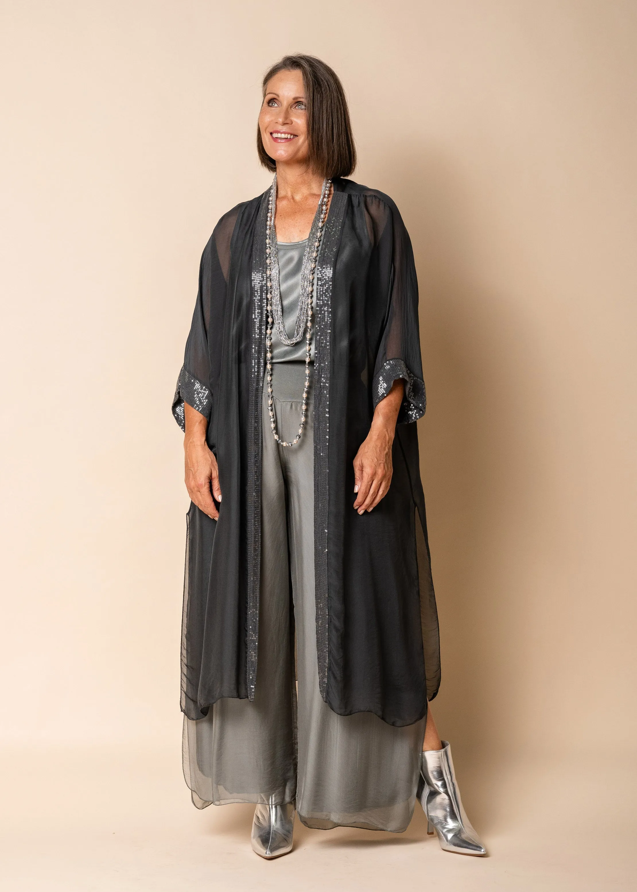 Loreta Silk Jacket in Granite