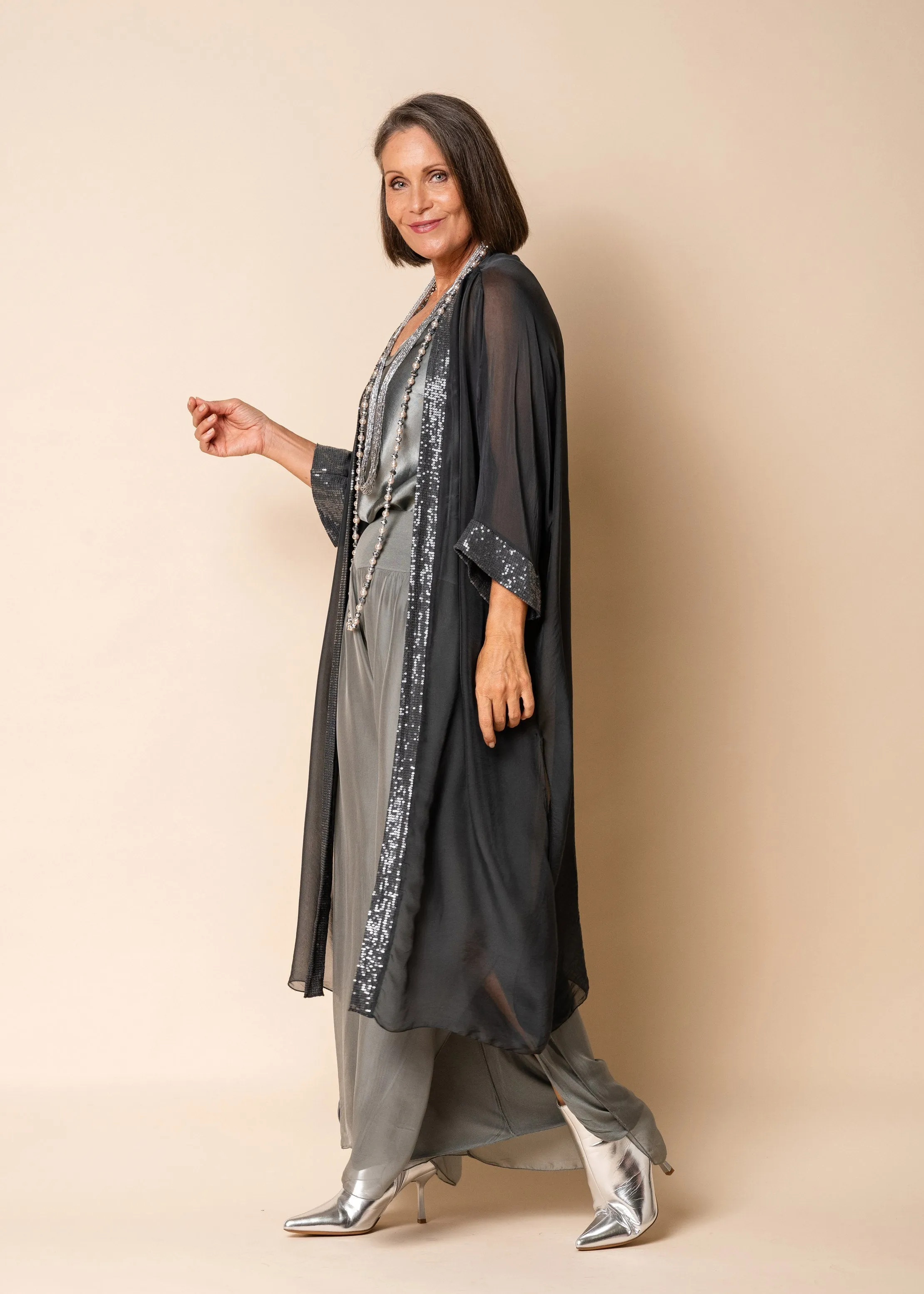 Loreta Silk Jacket in Granite