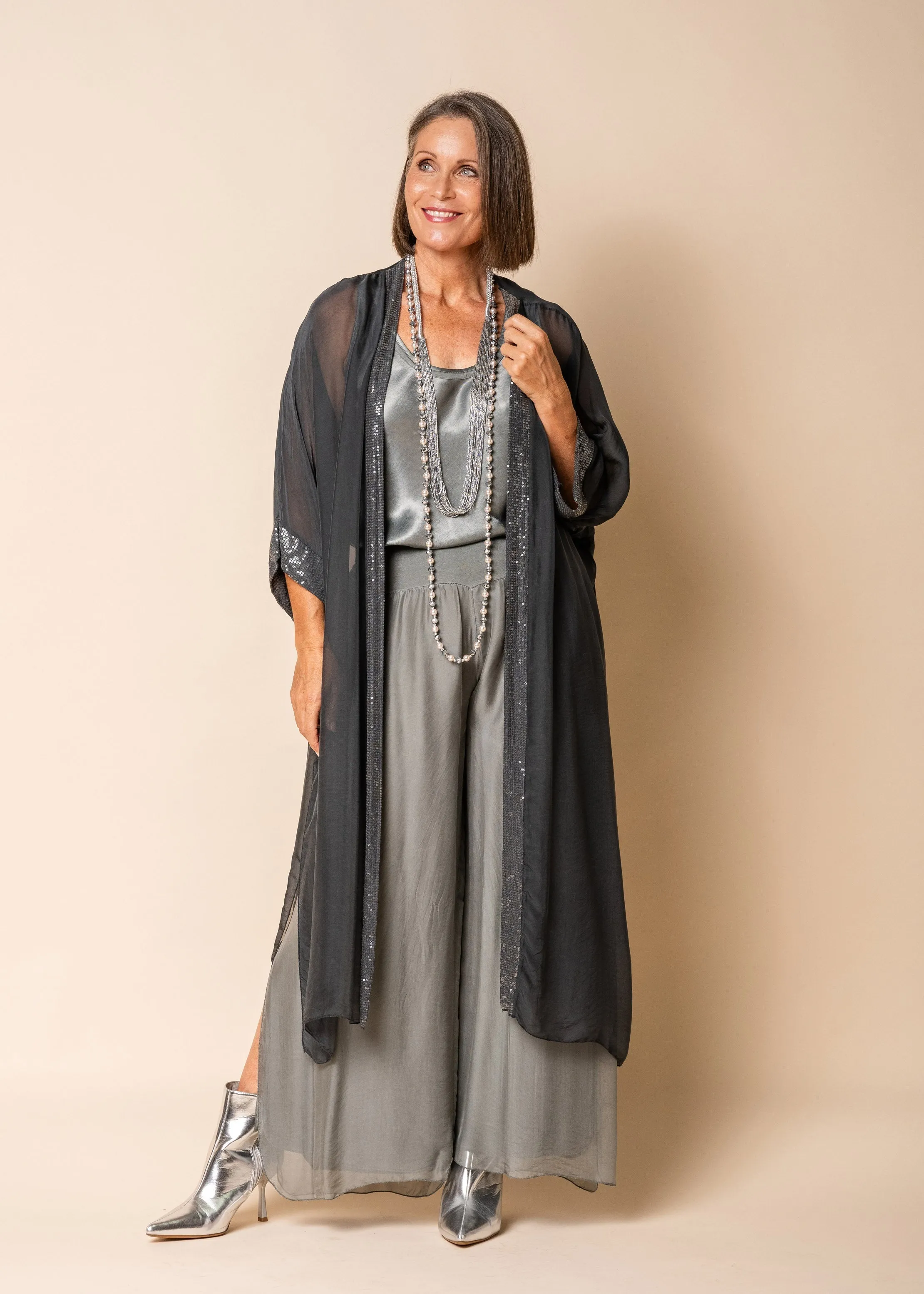 Loreta Silk Jacket in Granite