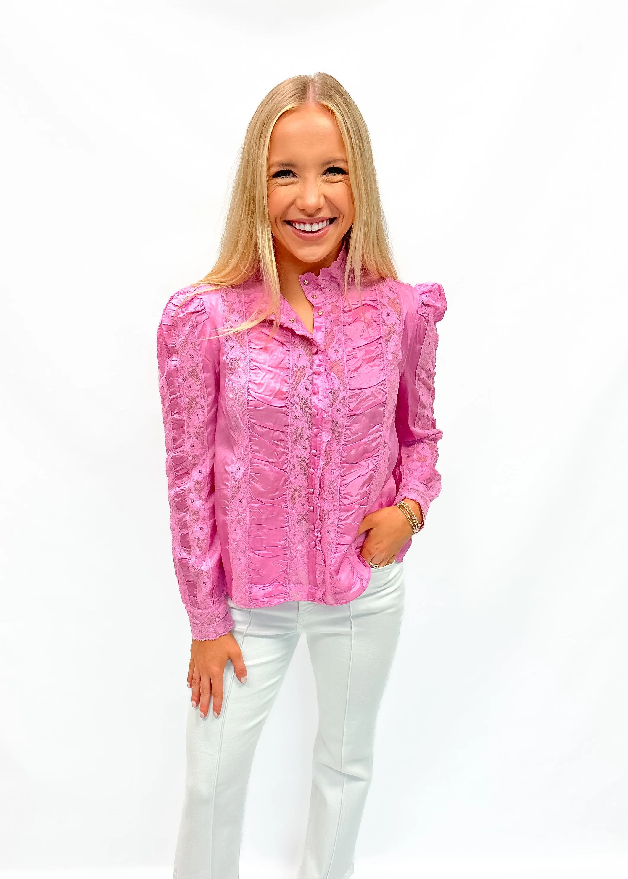 Love Shack Fancy Jacque Top - Tulip Pink