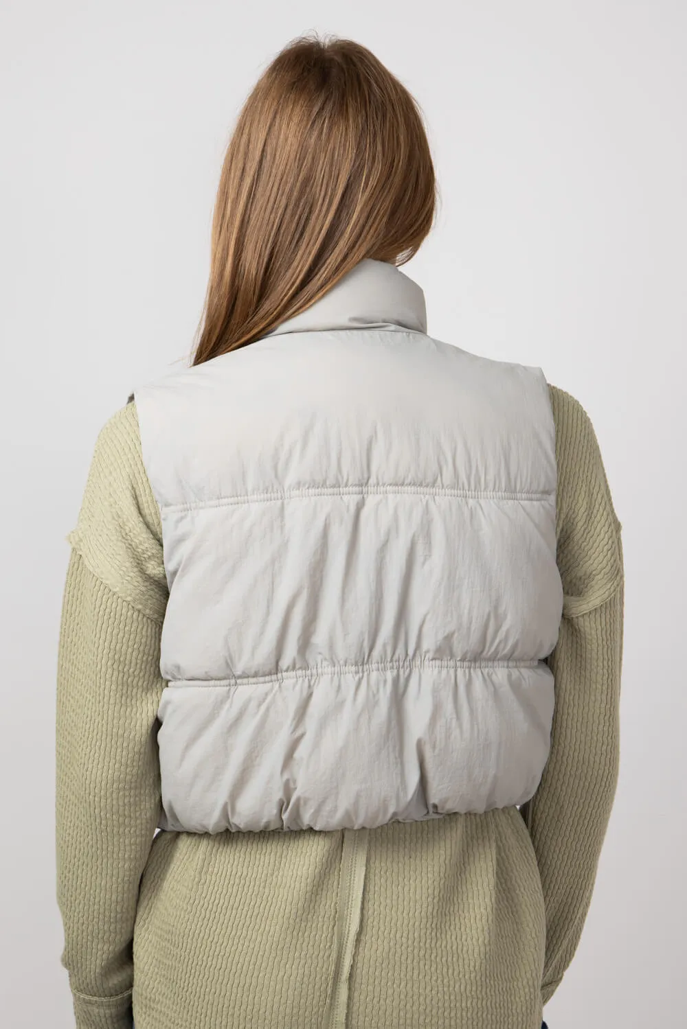 Love Tree Crinkle Puffer Vest for Women in Grey | 5128VH-GREY