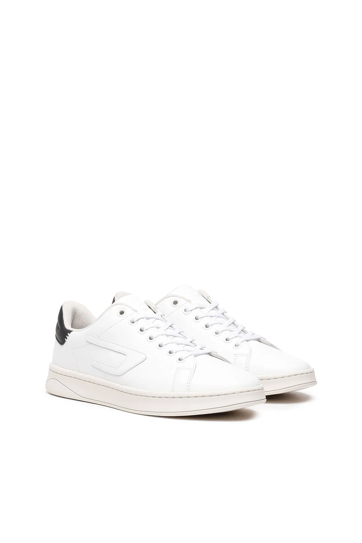 Low-Top Leather Sneakers with D Patch White/Black