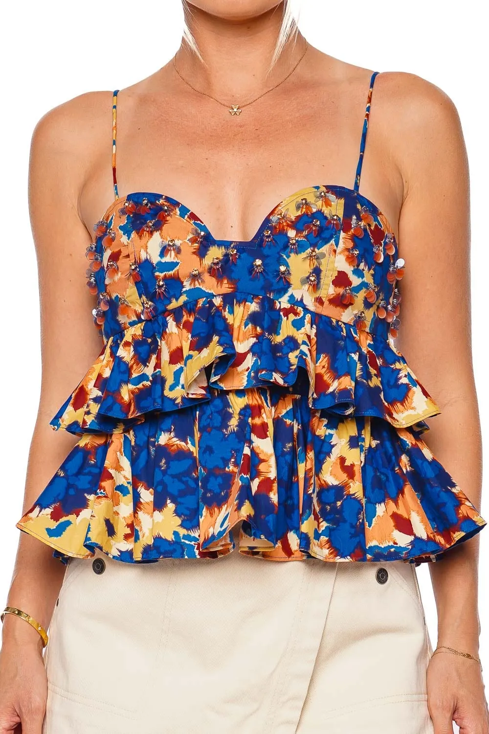 Lucia Beaded Sweetheart Ruffled Top
