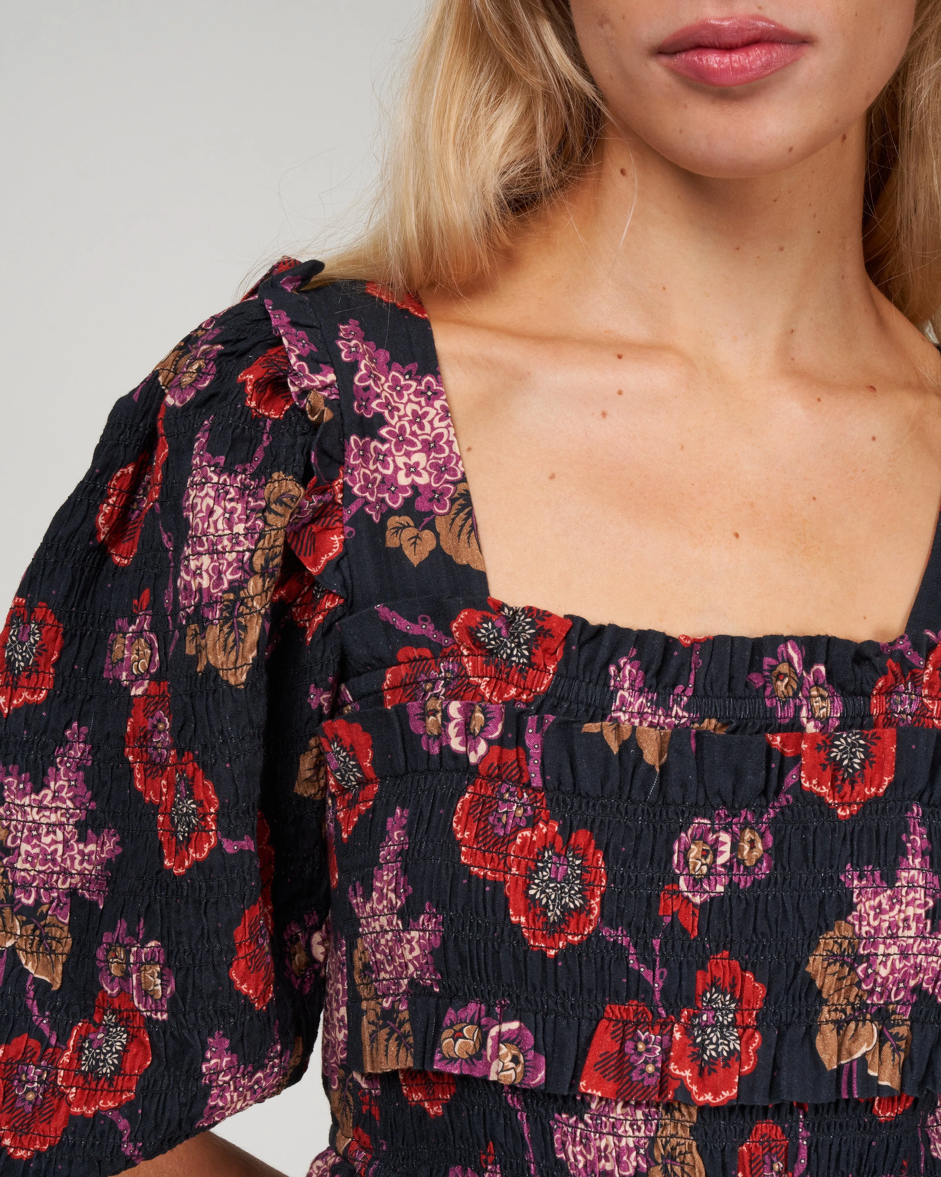 lucinda seersucker puff slv smocked dress - navy