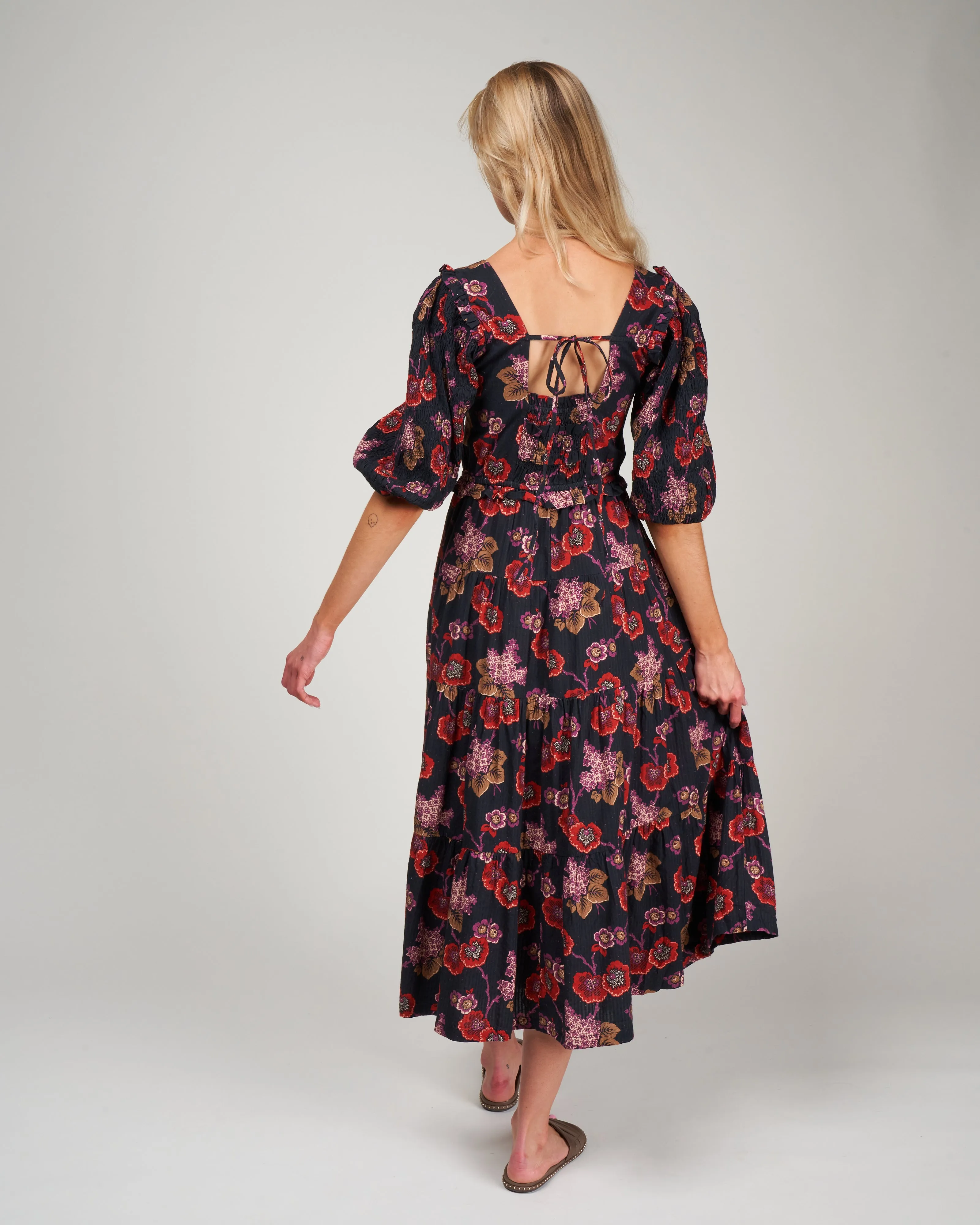 lucinda seersucker puff slv smocked dress - navy