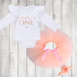 Luxury peach 1st birthday outfit