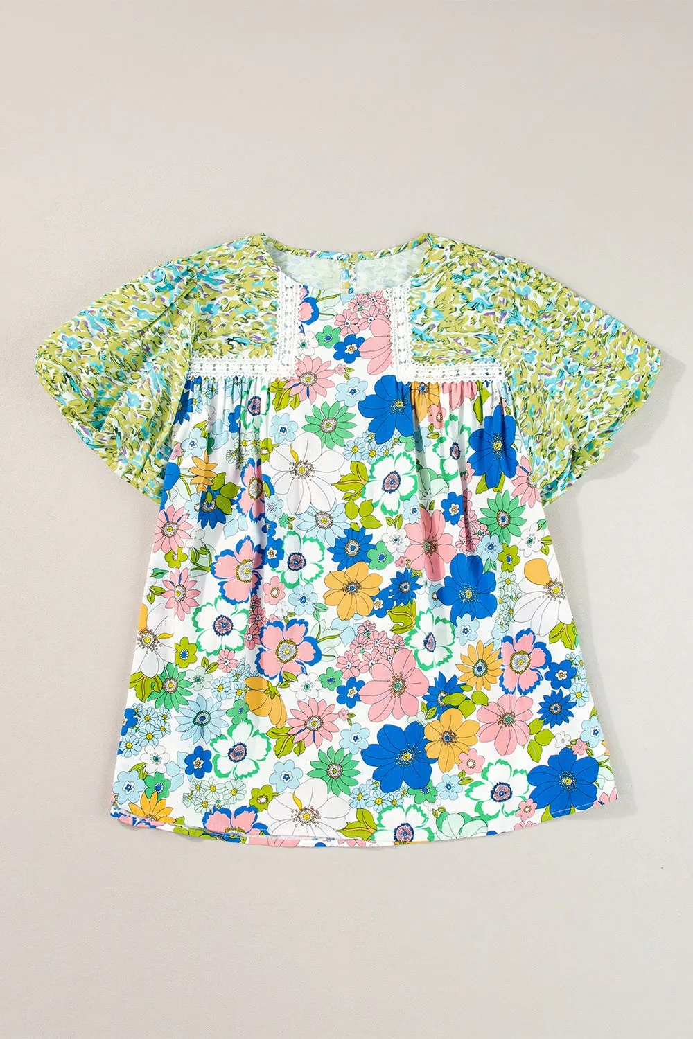 Lydia Printed Round Neck Puff Sleeve Blouse