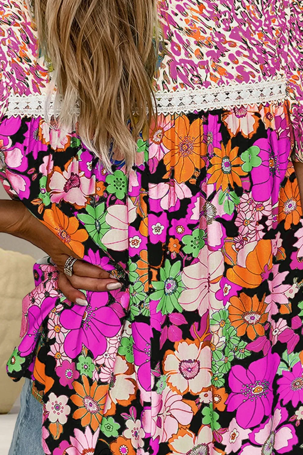 Lydia Printed Round Neck Puff Sleeve Blouse