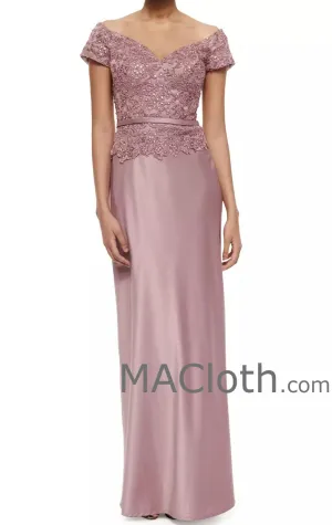 MACloth Women Off the Shoulder Long Lace Chiffon Mother of the Brides Dress Evening Gown