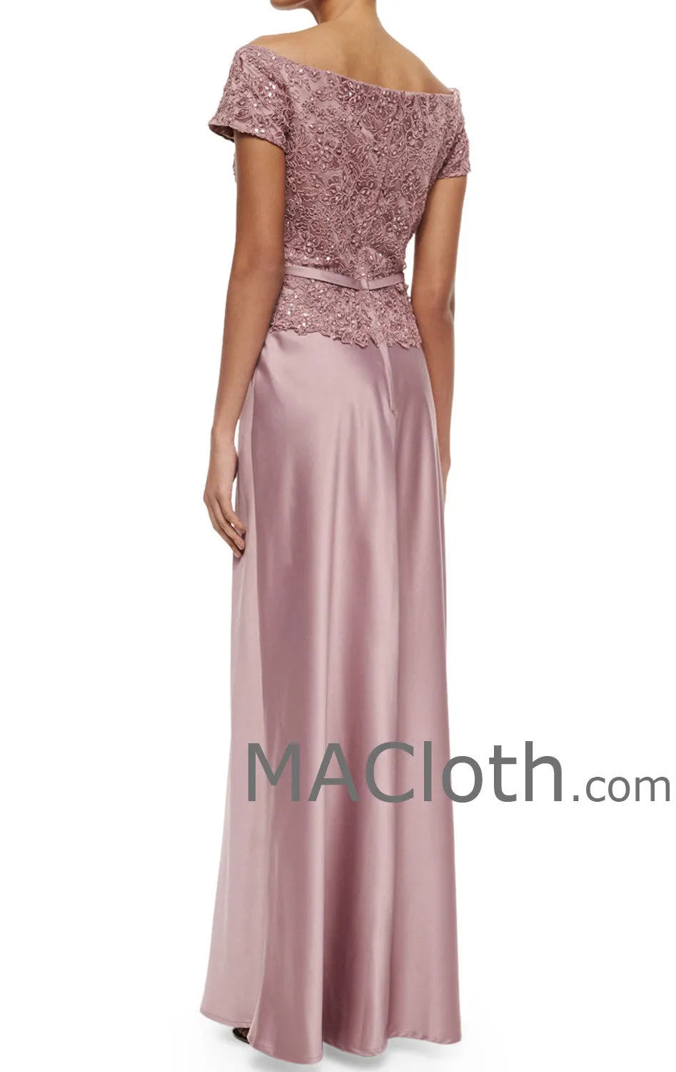 MACloth Women Off the Shoulder Long Lace Chiffon Mother of the Brides Dress Evening Gown