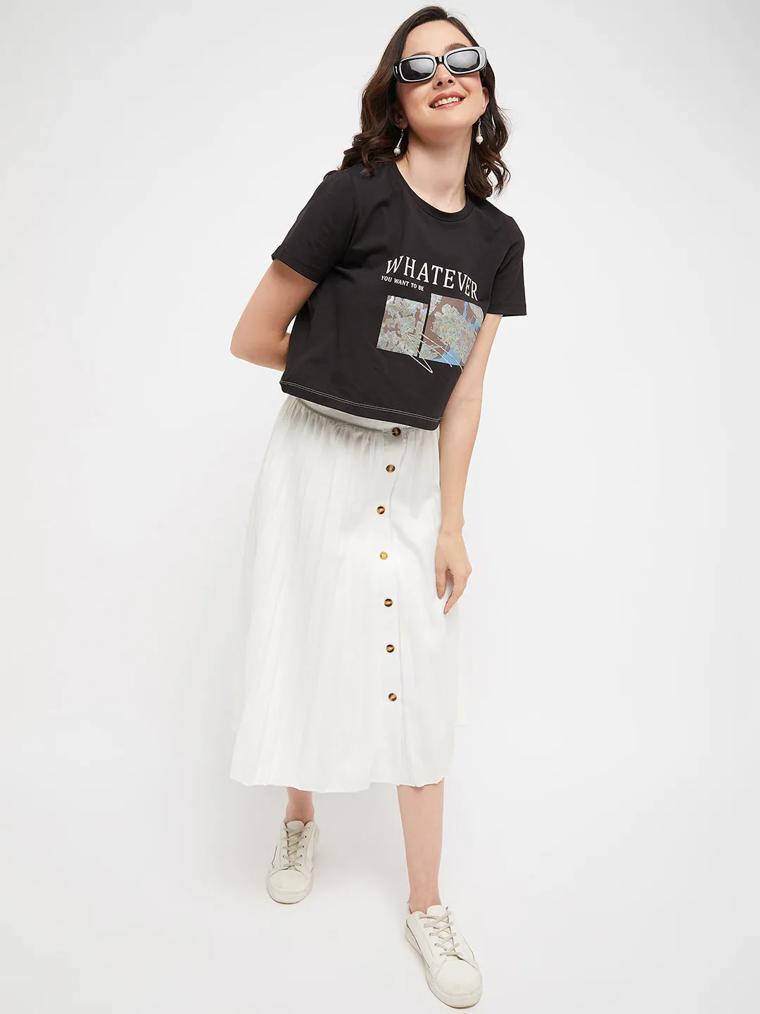 Madame Black Typography Cotton Top