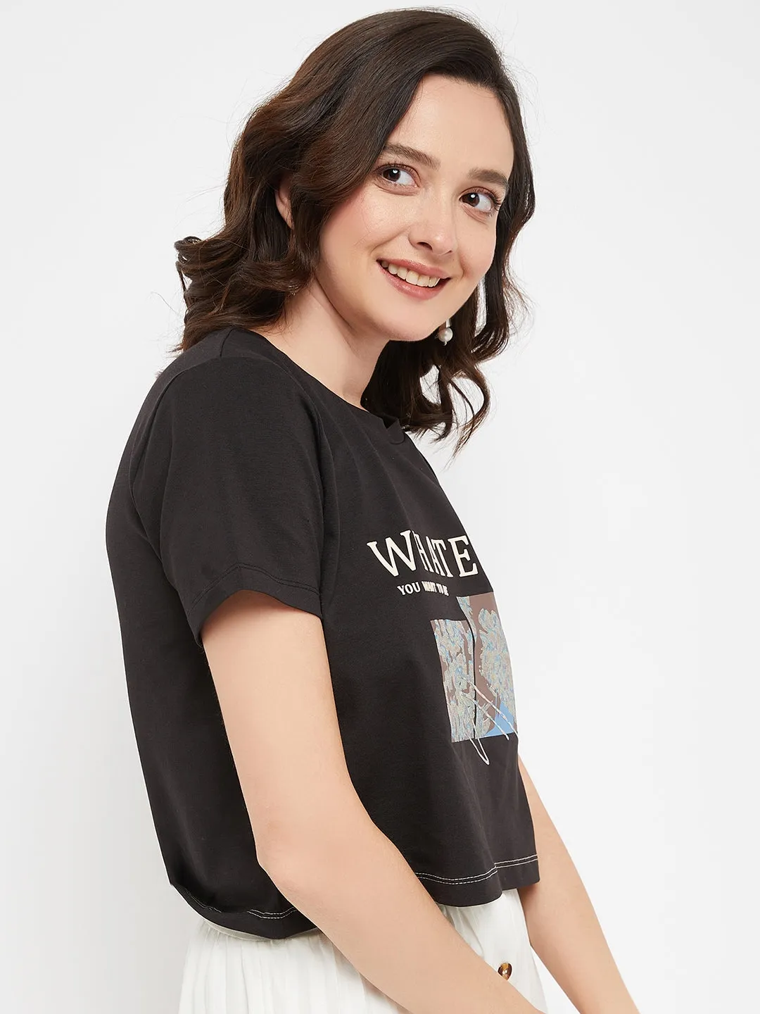 Madame Black Typography Cotton Top