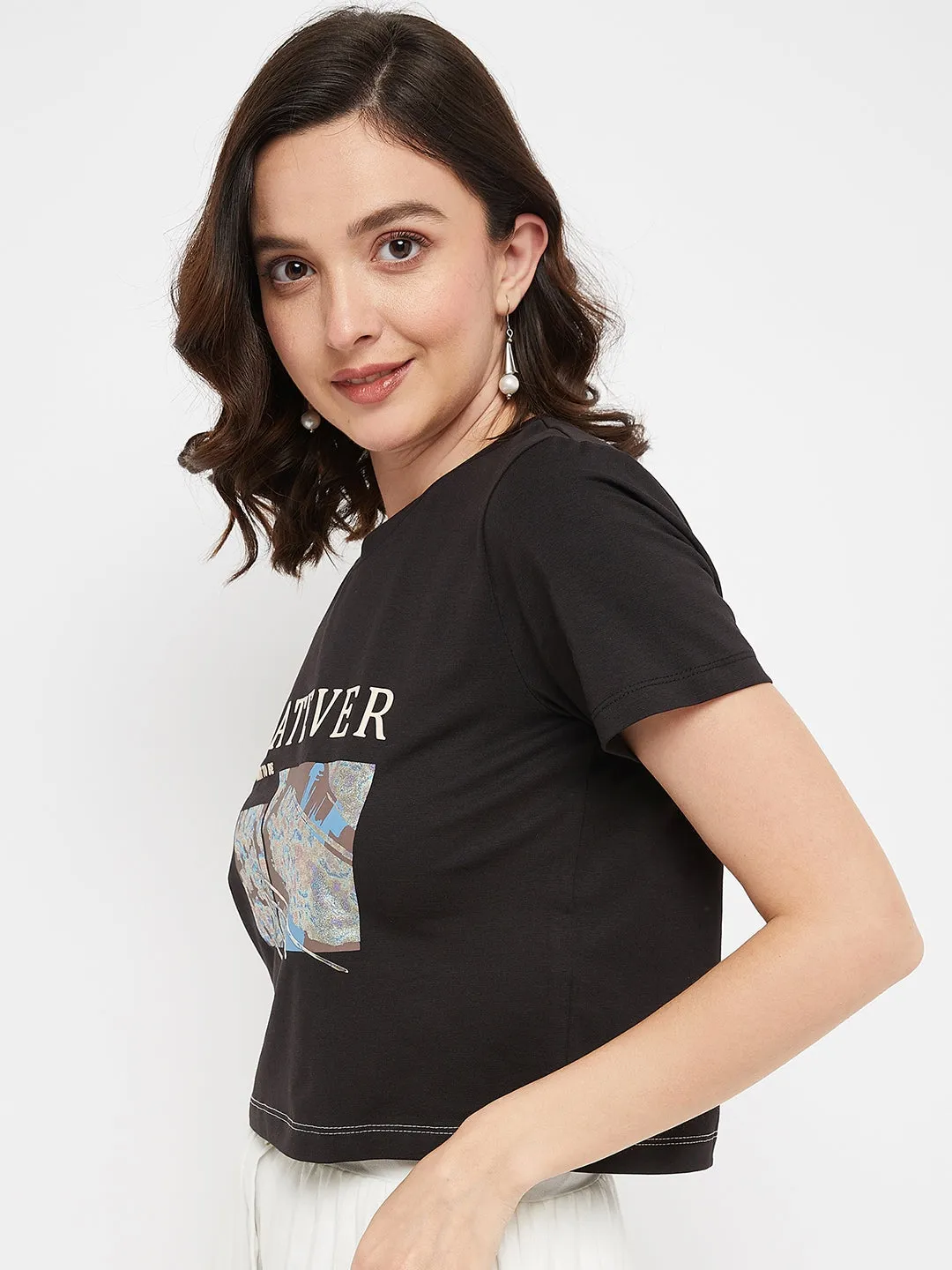 Madame Black Typography Cotton Top