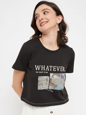 Madame Black Typography Cotton Top