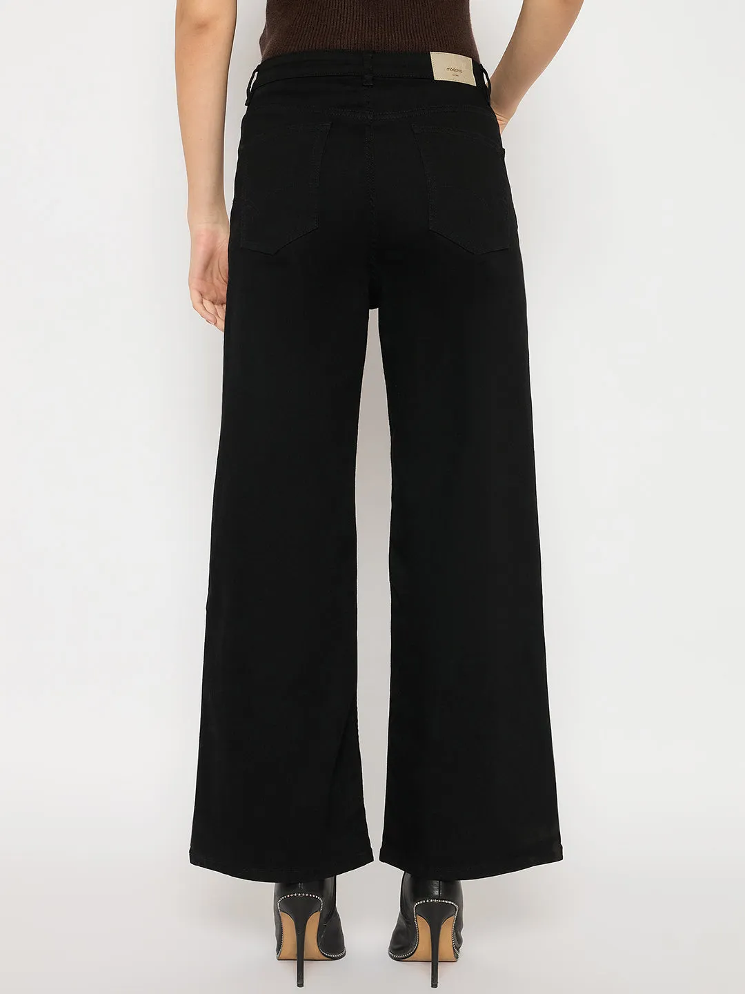 Madame Cotton Blend Wide Leg Black Denim Jeans