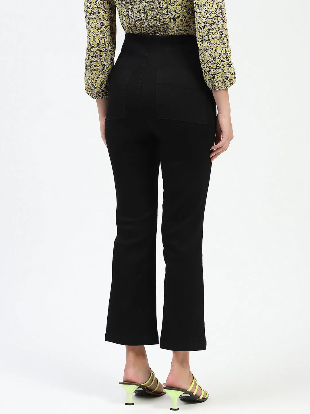 Madame Cotton Button Detailed Black Flared Denim