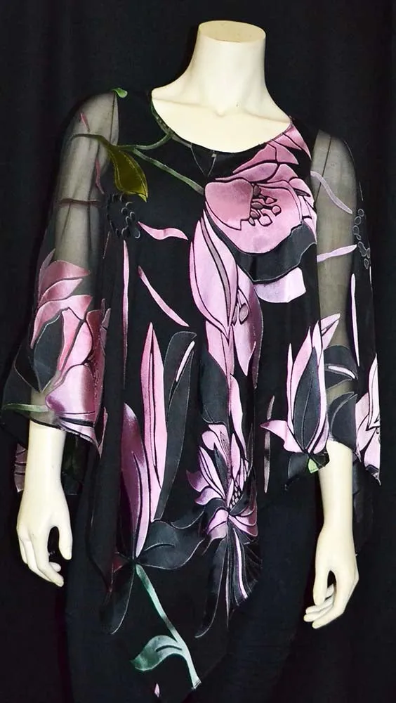 Magnolia Black Devore Poncho