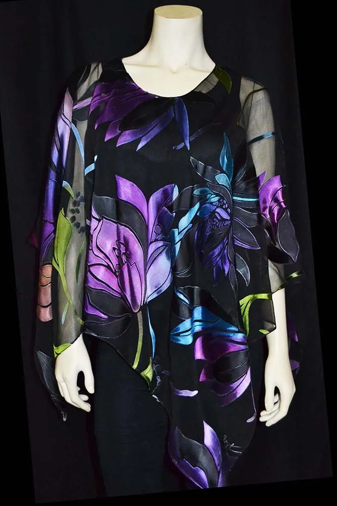 Magnolia Black Devore Poncho