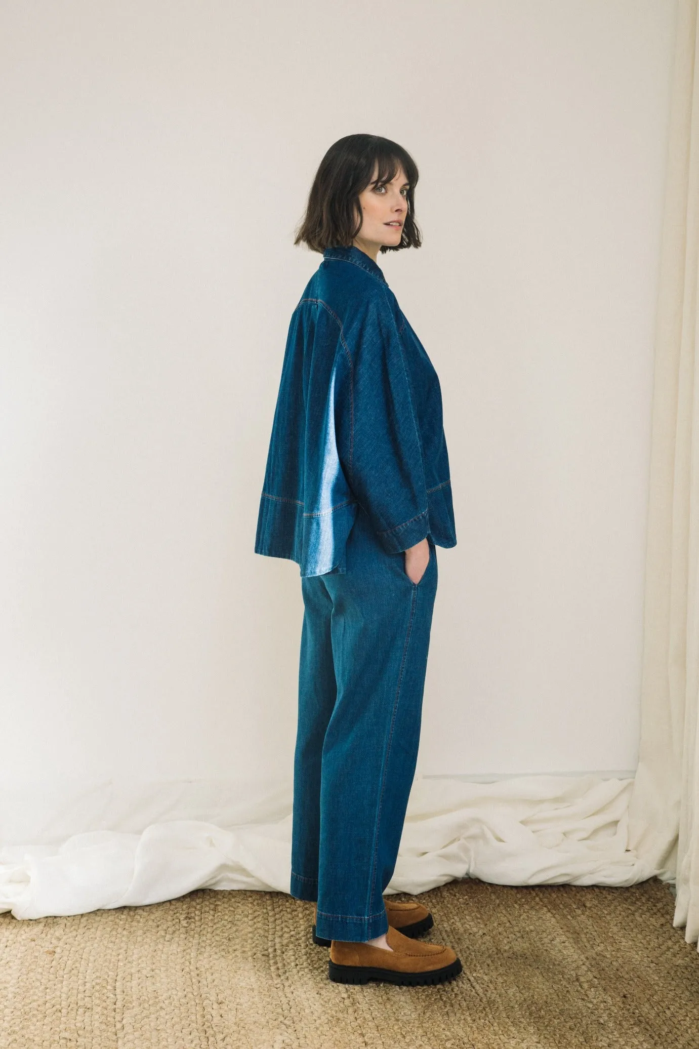 Magnolia-Leigh Organic Cotton Denim Shirt in Mid Blue