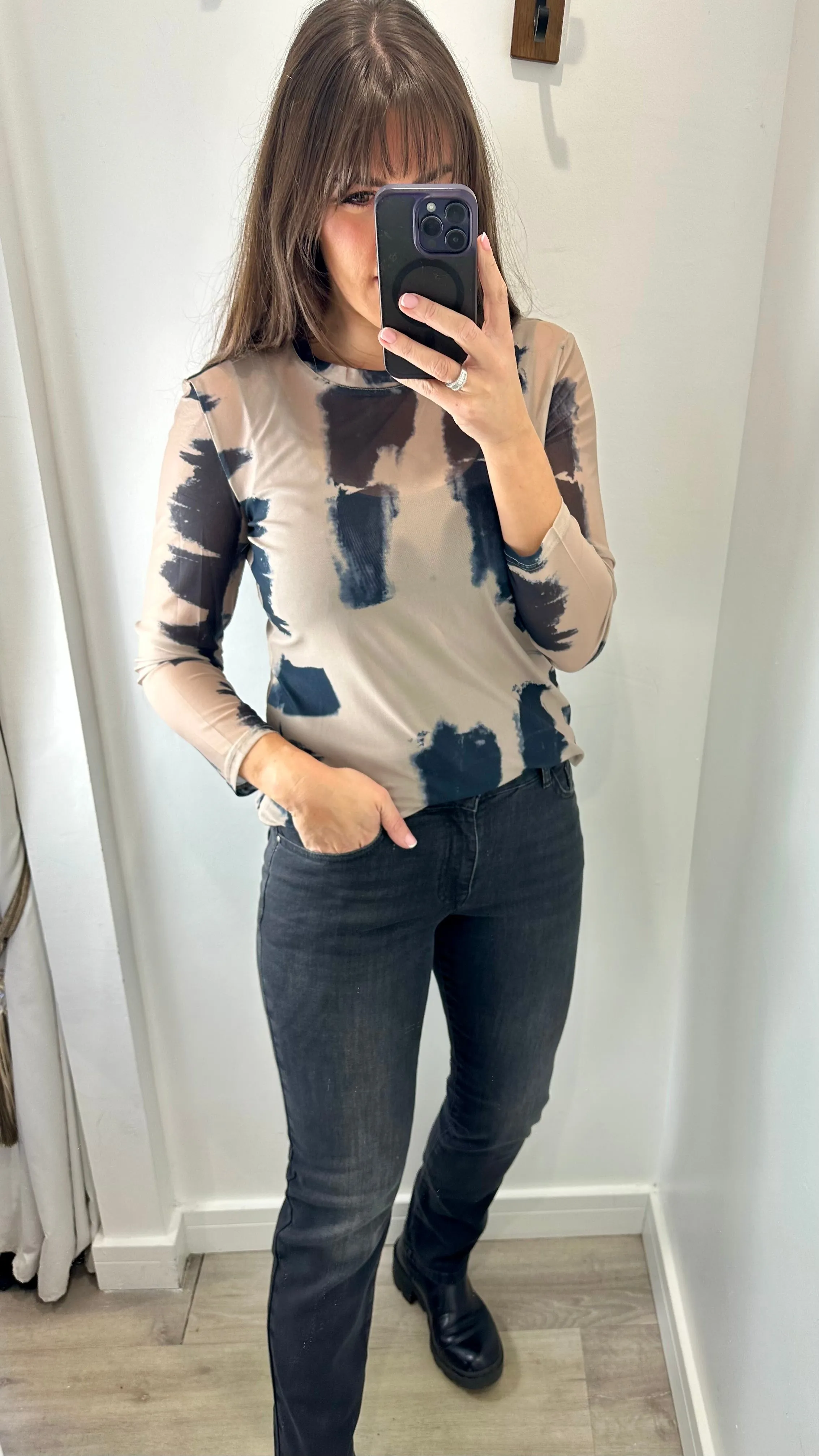 MARBLE PRINTED SHEER TOP