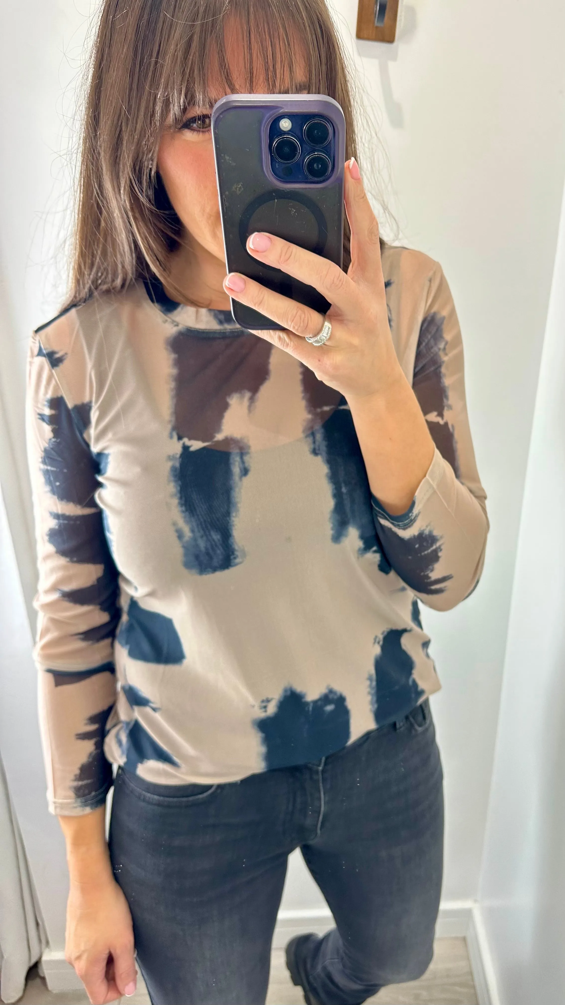 MARBLE PRINTED SHEER TOP