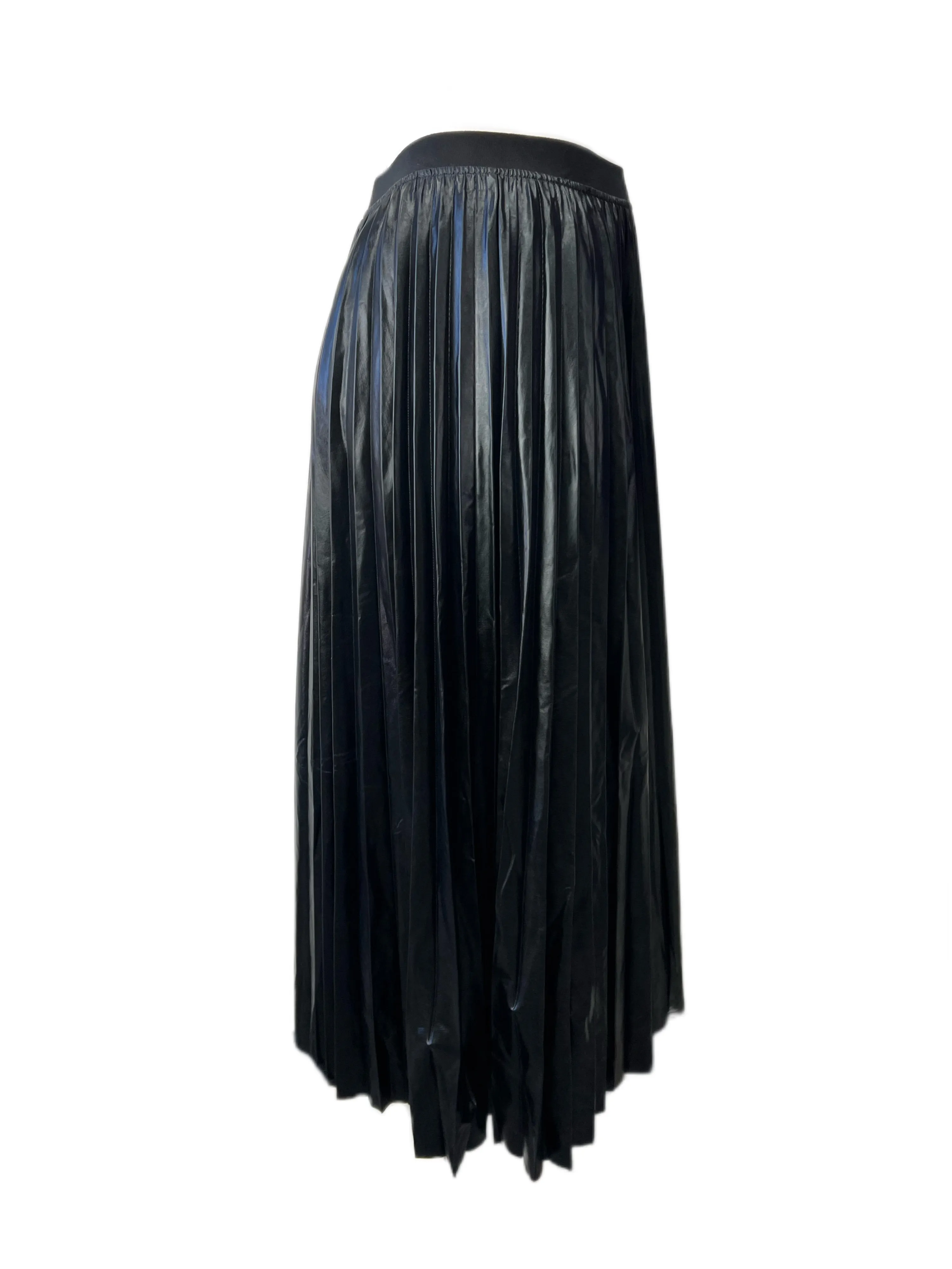 Marina Rinaldi Women's Black Occulto Faux Leather Pleated Skirt NWT