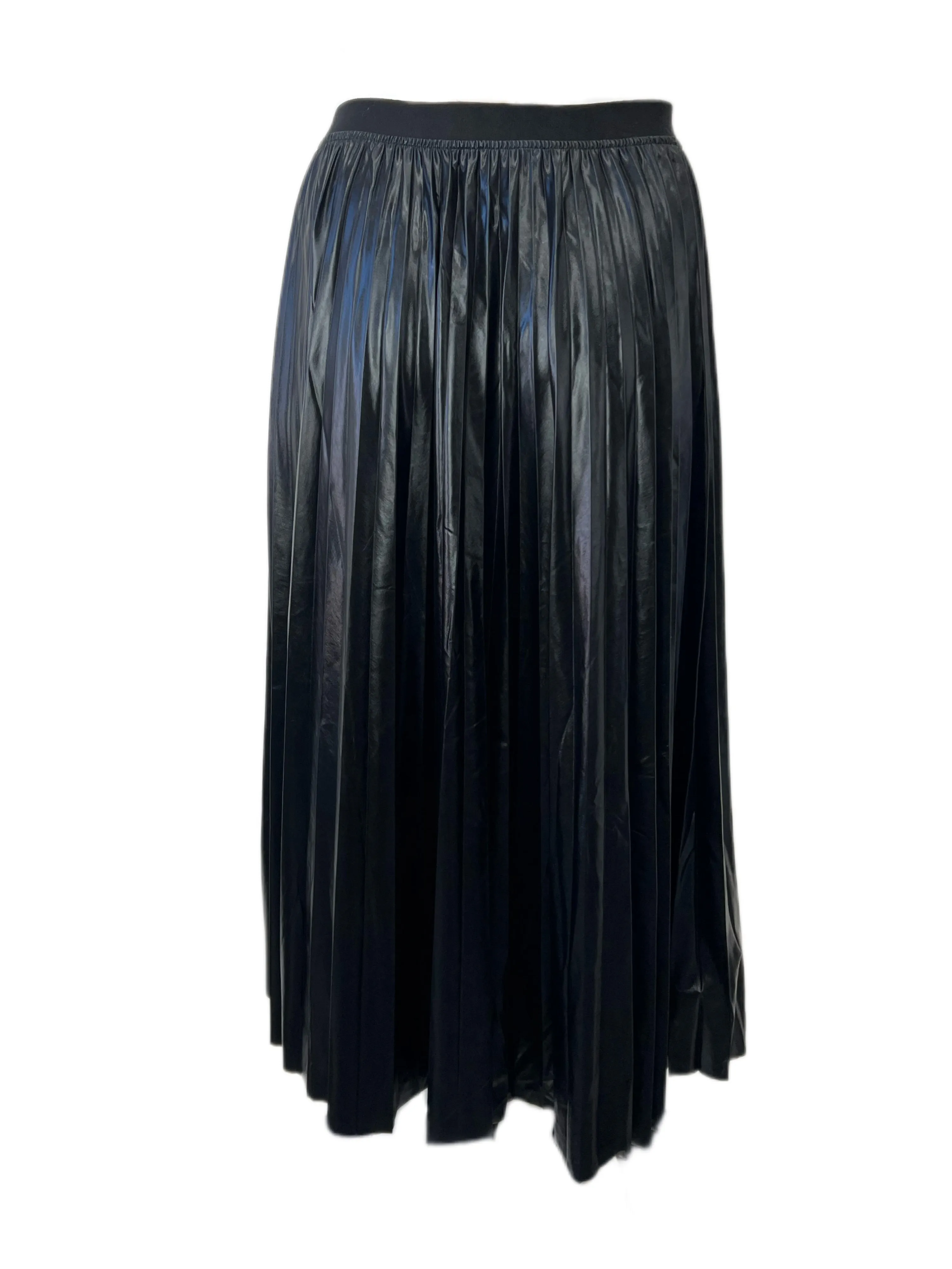 Marina Rinaldi Women's Black Occulto Faux Leather Pleated Skirt NWT