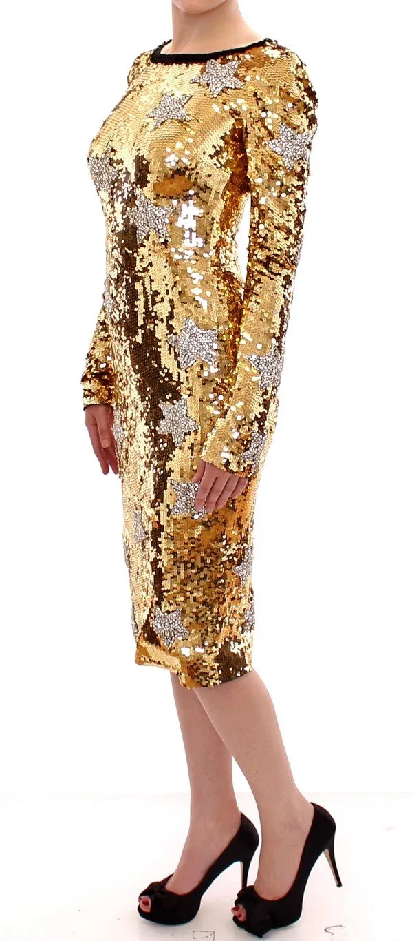 Masterpiece gold sequined clear crystal swarovski stars dress