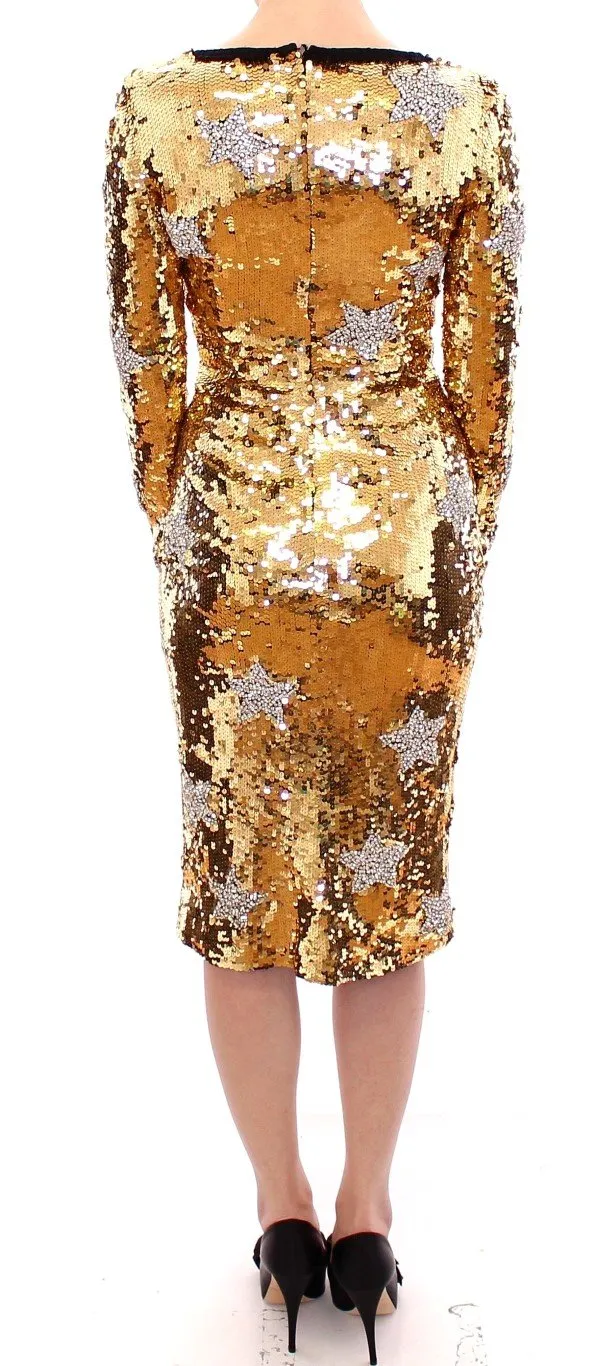 Masterpiece gold sequined clear crystal swarovski stars dress