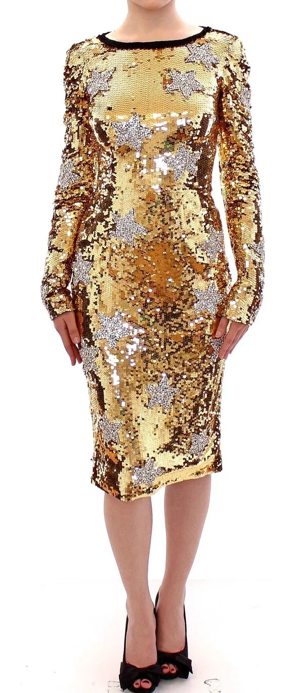 Masterpiece gold sequined clear crystal swarovski stars dress