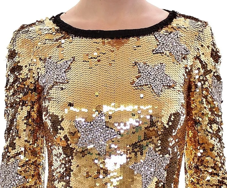 Masterpiece gold sequined clear crystal swarovski stars dress