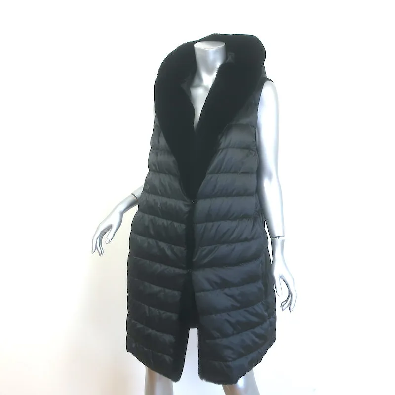 Max Mara The Cube Reversible Fur-Trimmed Hooded Down Puffer Vest Black Size 6