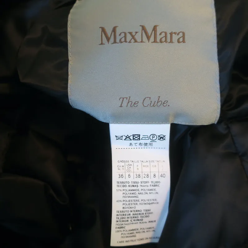Max Mara The Cube Reversible Fur-Trimmed Hooded Down Puffer Vest Black Size 6