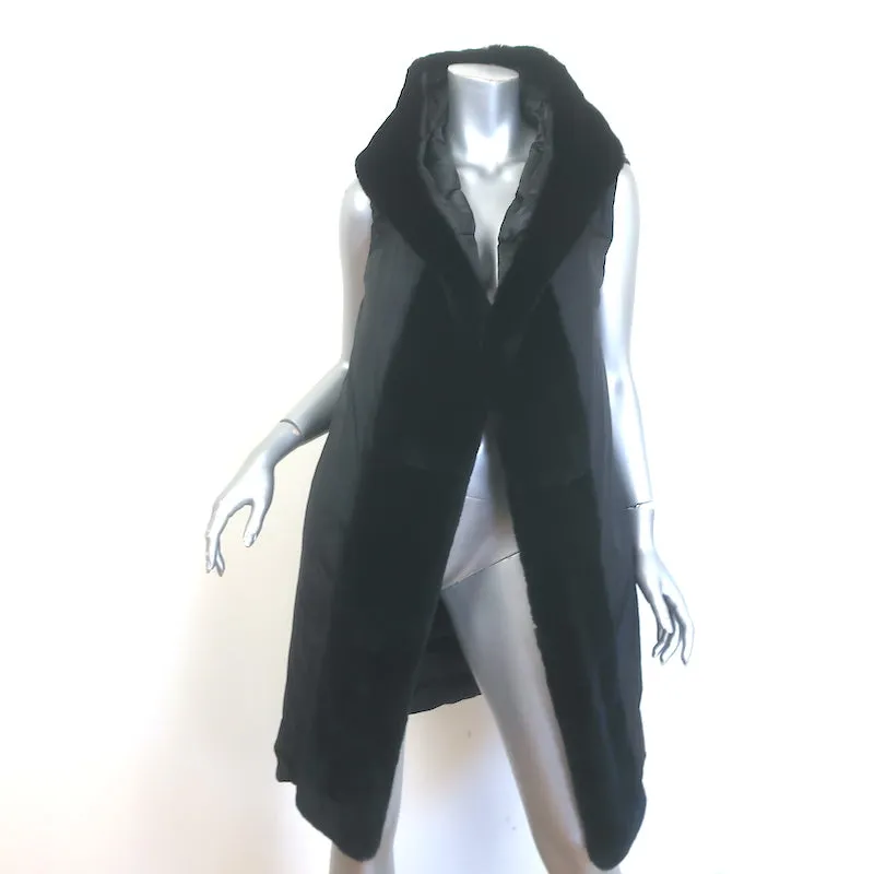 Max Mara The Cube Reversible Fur-Trimmed Hooded Down Puffer Vest Black Size 6