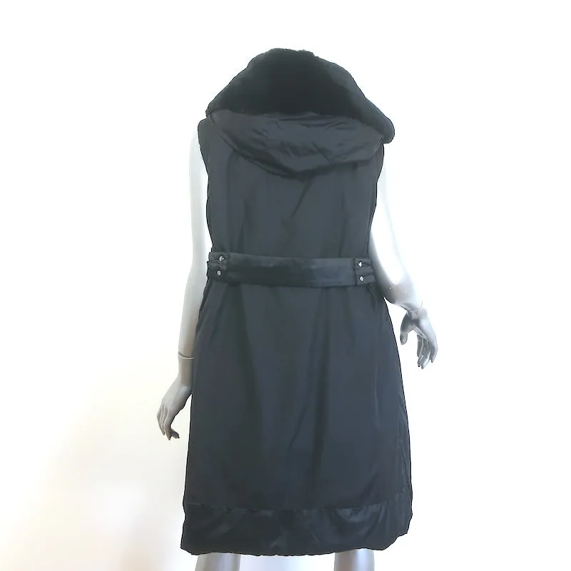 Max Mara The Cube Reversible Fur-Trimmed Hooded Down Puffer Vest Black Size 6
