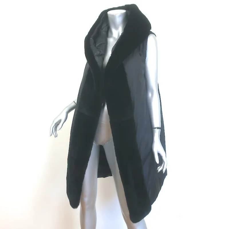 Max Mara The Cube Reversible Fur-Trimmed Hooded Down Puffer Vest Black Size 6