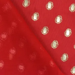 Max Red-Gold Abstract Dot Printed Chiffon Woven Fabric
