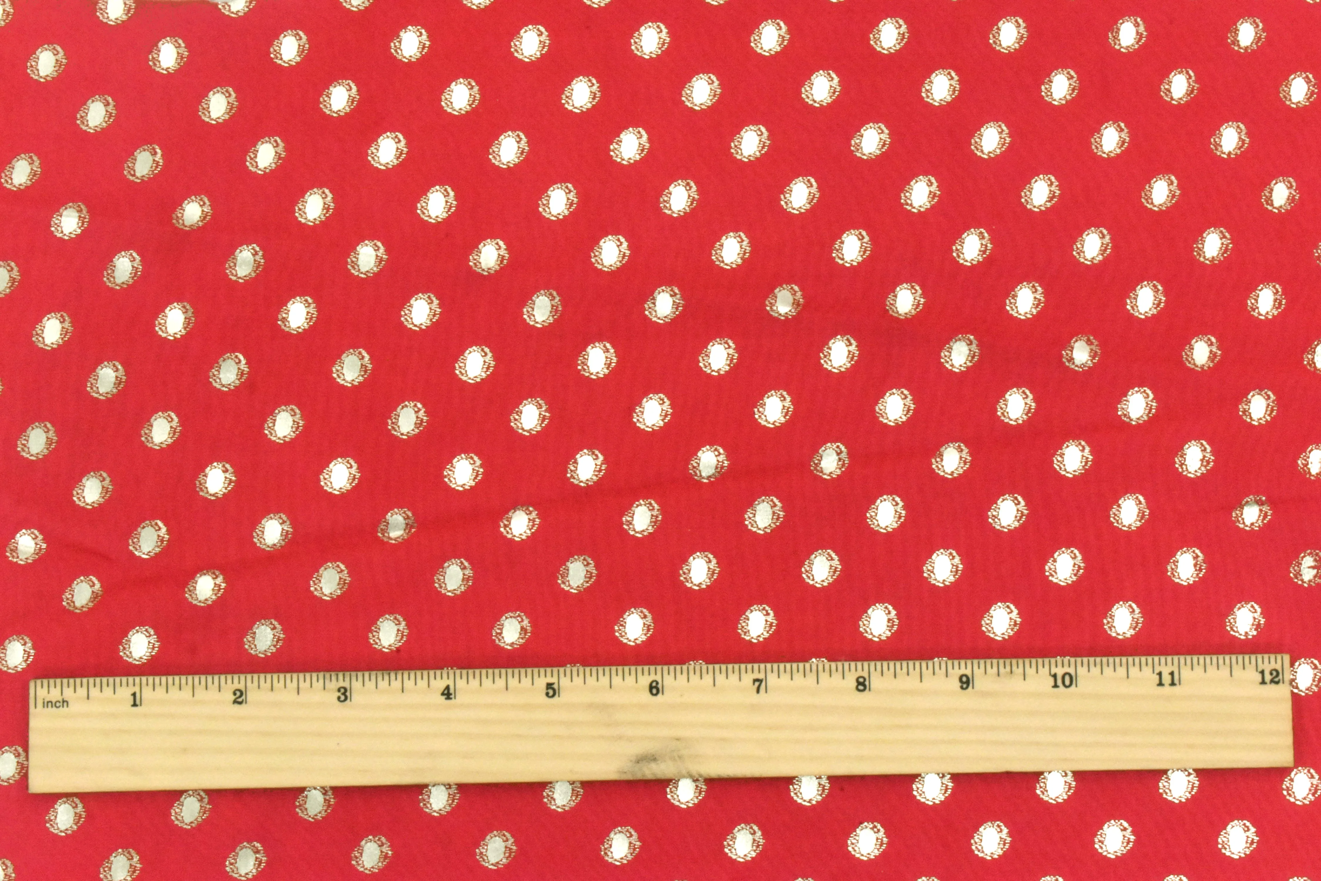 Max Red-Gold Abstract Dot Printed Chiffon Woven Fabric
