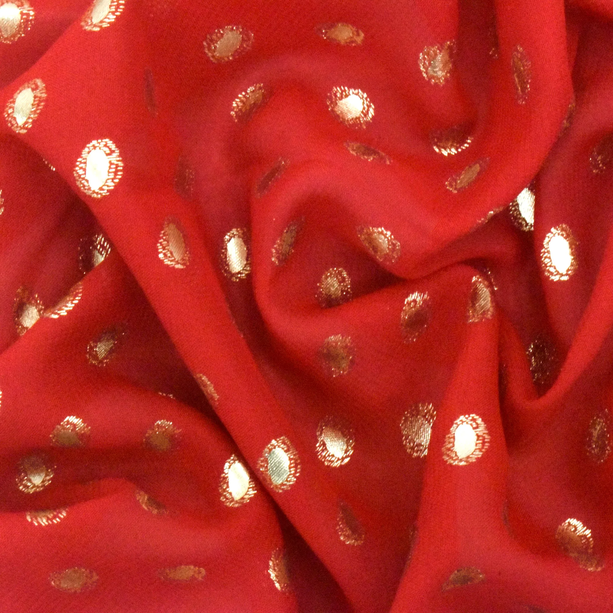 Max Red-Gold Abstract Dot Printed Chiffon Woven Fabric
