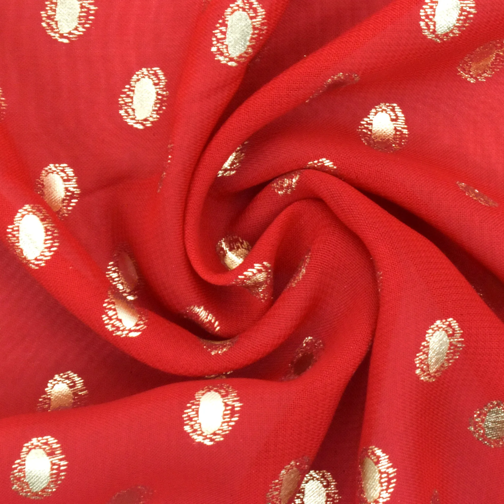 Max Red-Gold Abstract Dot Printed Chiffon Woven Fabric