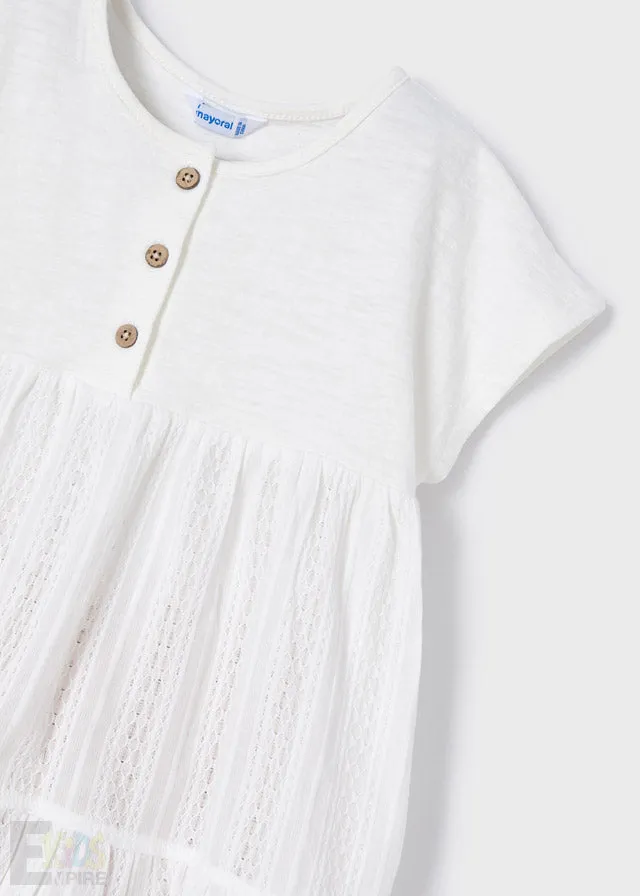 Mayoral Girl Short Sleeved Flutter Blouse in White : Size 2 to 8 Years