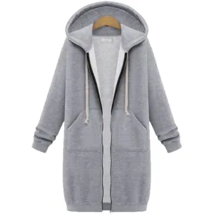 Medium and Long Plus Velvet Pocket Hooded Zipper