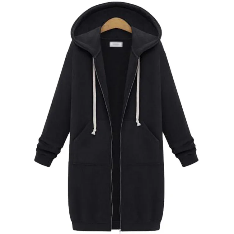 Medium and Long Plus Velvet Pocket Hooded Zipper