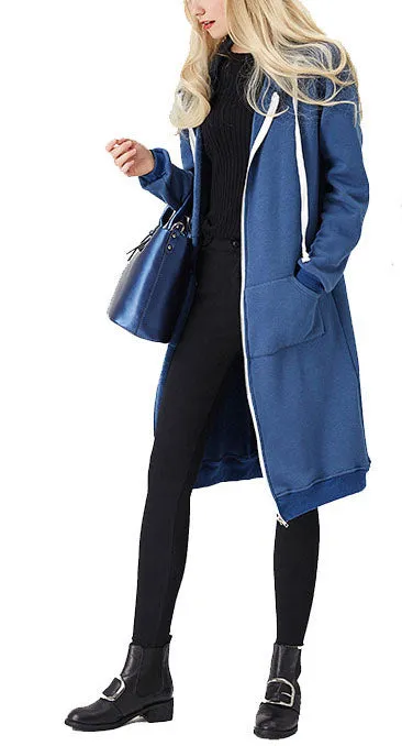 Medium and Long Plus Velvet Pocket Hooded Zipper