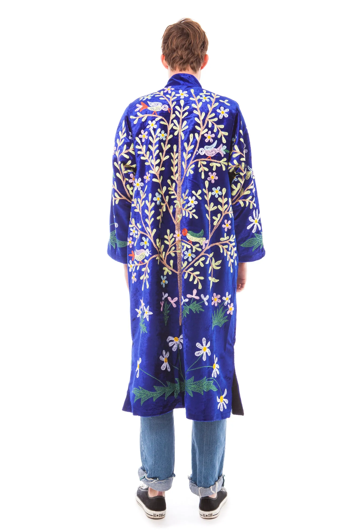 Men's Royal Blue Velvet and Multi-Colour Embroidered Robe