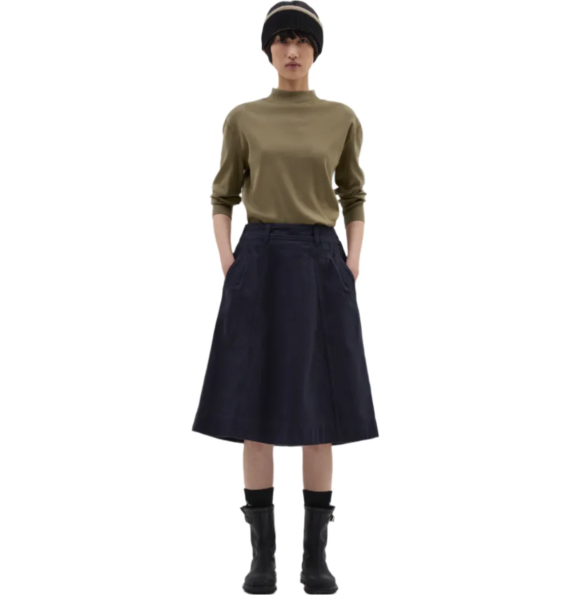 MHL W' Panelled Scout Skirt Worn Cotton Drill Ink
